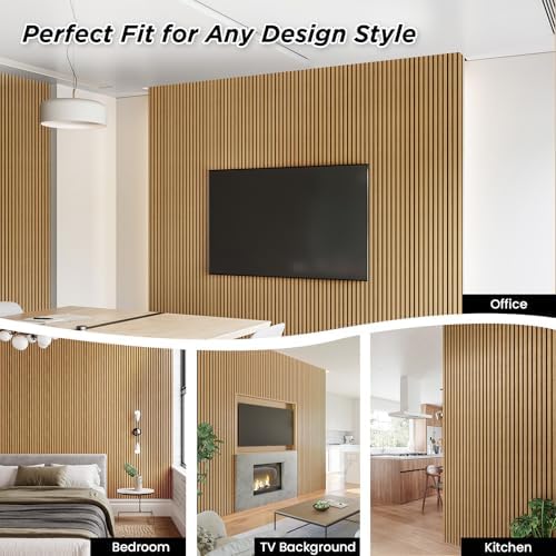 SMARTSTANDARD 2 Pack 106" x 12.6" Wood Slat Wall Panels, American Oak - Image 2