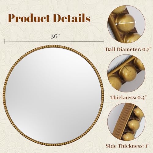 Vintage Round Mirror, 36 Inch Wall-Mounted - Image 4