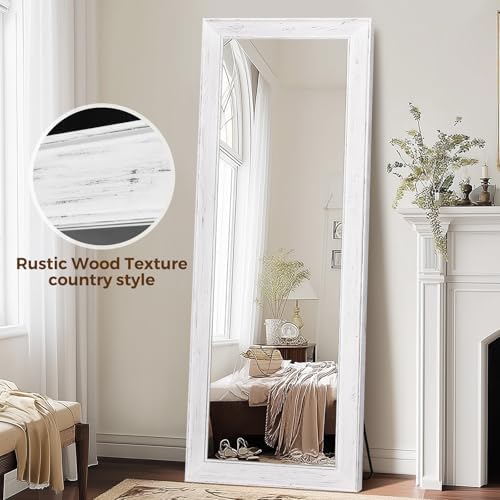 65x24in Full Length Mirror, Rustic White Beveled Wood Frame - Image 5