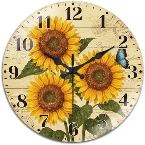 peacoblue Sunflower Wall Clocks Battery Operated by PEACOBLUE
