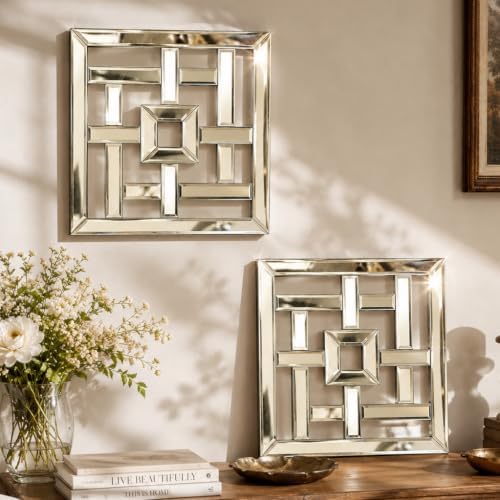 Square Decorative Wall Mirror 12 x 12 Inch, Modern Wall Mounted Accent Mirror by OPULINEA