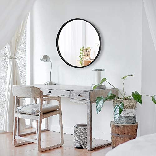18 Inch Black Round Mirror, Stylish Wall Mounted Metal Frame Circle Mirror - Image 5