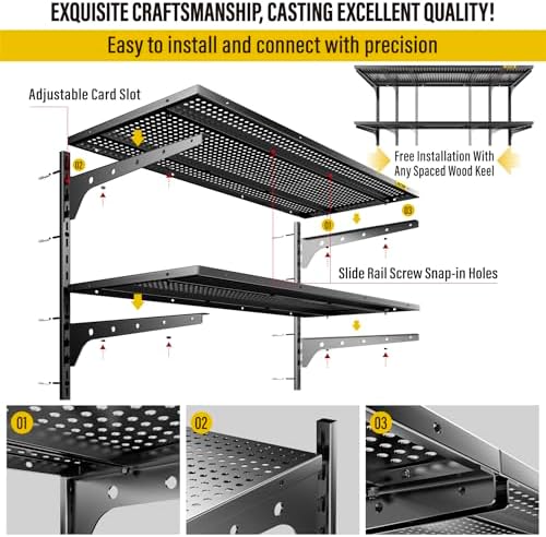 Aecxm 2-Pack 2 Tier 1.3x3ft Garage Shelving Wall Mounted, 500lbs Load - Image 5
