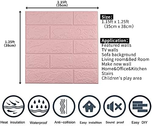 3D Wall Panels Peel and Stick, 58 Sq Ft Coverage, Faux Brick Pink - Image 3