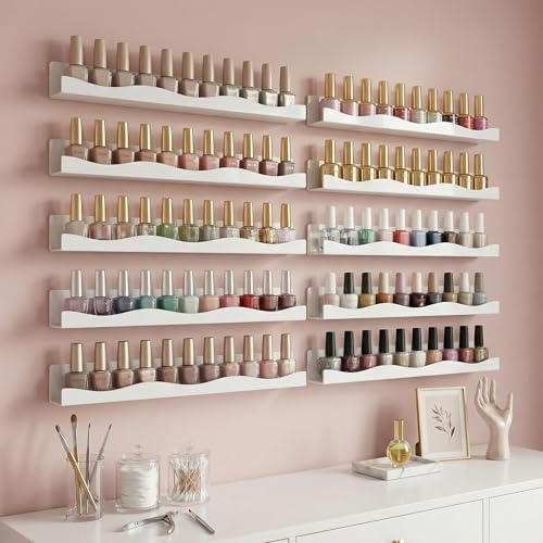 YMVV 15" Nail Polish Racks Wall Mounted Shelf, 6 Pack White Acrylic Nail Polish - Image 5
