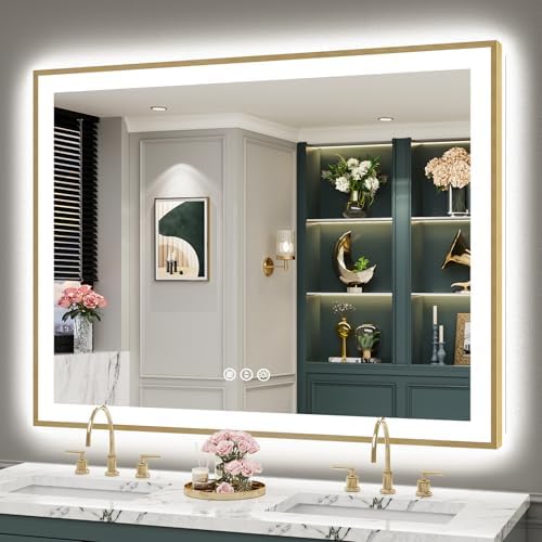 50x40 Gold LED Bathroom Mirror by Awandee