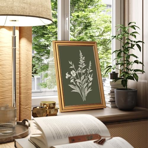 Gold Framed Floral Wall Art, Sage Green Botanical Pictures Wall Decor - Image 7