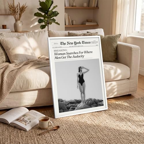 Trendy NewsPaper Wall Art 16x20in White Framed Woman Searches - Image 5