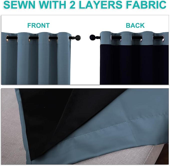 NICETOWN 100% Blackout Lined Curtains, Smoky Blue, 1 Pair, 2 Thick Layers - Image 5