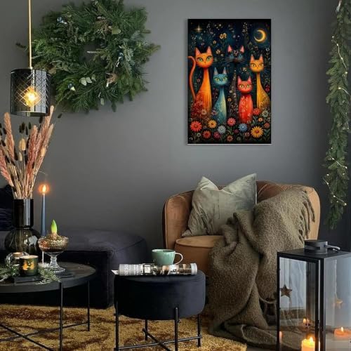 Colorful Cat Family Poster Whimsical Cat Family Canvas Wall Art - Image 2