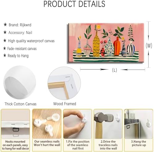 Vibrant Colorful Bottle Flower Canvas Wall Art Large Playful Retro Vase Floral - Image 2