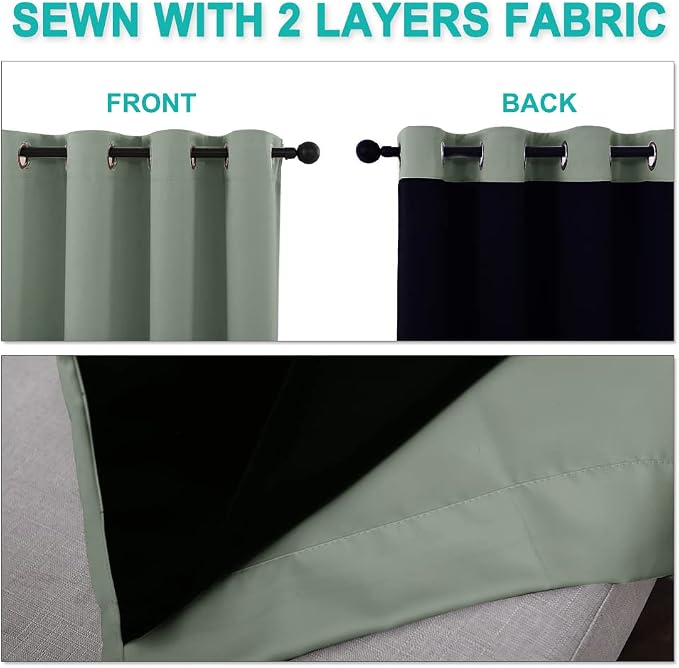 NICETOWN Greyish Green Blackout Curtains 84 inches Long, Full Light Blocking - Image 5