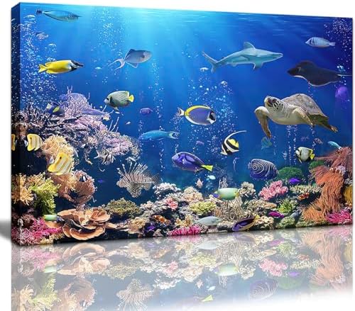 DUOHUTRA Sea Turtle Canvas Wall Art Colorful Fish Coral Painting Blue Ocean by Unknown