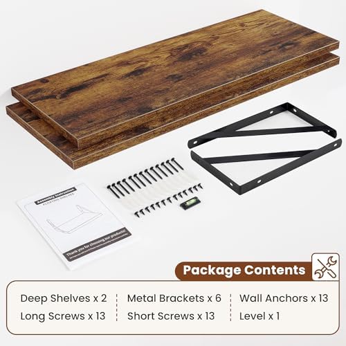 Deep Wall Shelves 40"W x 12"D Engineered Wood Floating Shelves - Image 5