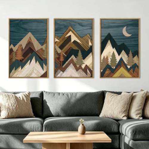 BINCUE Extra Large Mountain Wall Art Set of 3 Moon Froest Wall Decor Nature - Image 5