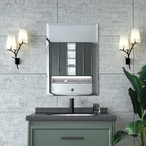 Mirrorons Beveled Mirror 20x28 Frameless Bathroom Wall Mirror Shatterproof by Mirrorons