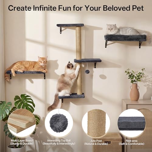 MEWANG Cat Wall Shelves, 5-in-1 Cat Wall Furniture Set - Image 4