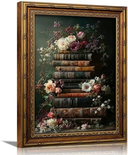3D Textured Canvas Wall Art Vintage Carved Gold Frame Vintage Moody Flowers by Wallart