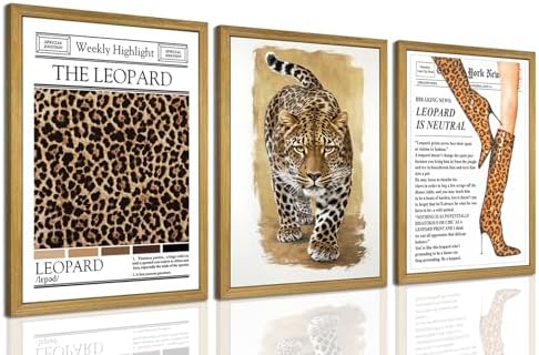 Set of 3 Trendy Leopard Wall Art, Preppy Room Aesthetic Cheetah Wall Decor by Unknown