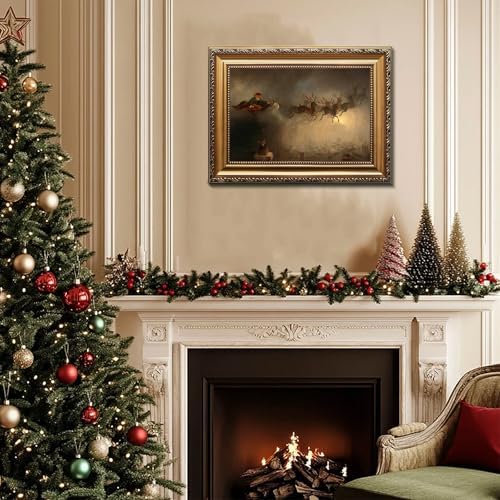 uniro Vintage Gold Framed Wall Art, Vintage Christmas Santa Claus Canvas Art - Image 6