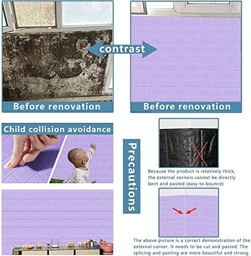 3D Wall Panels Peel and Stick, 58 Sq Ft Coverage, Faux Brick Purple - Image 6