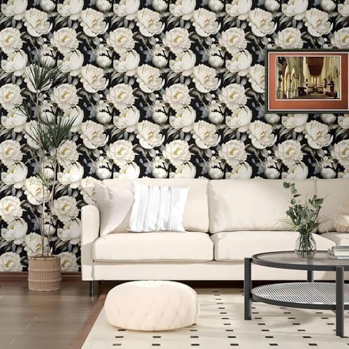 ILHIIOR Black/White Floral Peel and Stick Wallpaper 17.5 x 78 Inches - Image 6