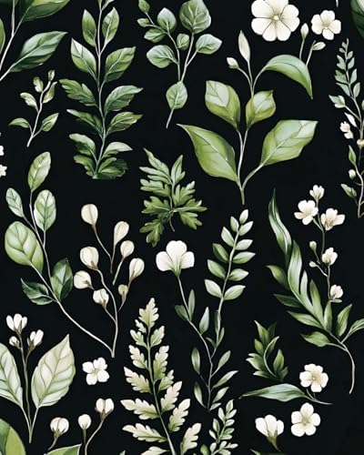 Danodoi Black Green Vintage Leaf Peel and Stick Wallpaper 17.5" x 118" by DANODOI