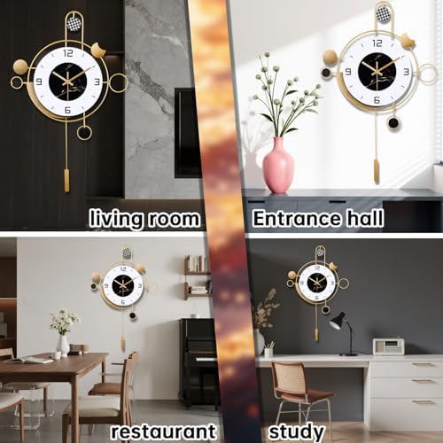 Wall Clock with Pendulum, Silent Non Ticking Battery Operated Modern Large Wall - Image 5
