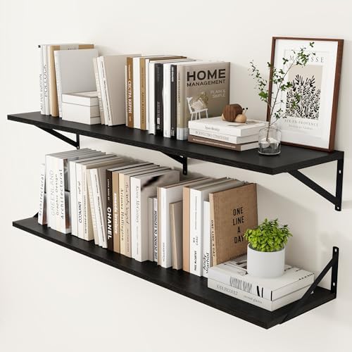 Heimlove 48W x 12D Deep Floating Shelves Set of 2 Black by Heimlove