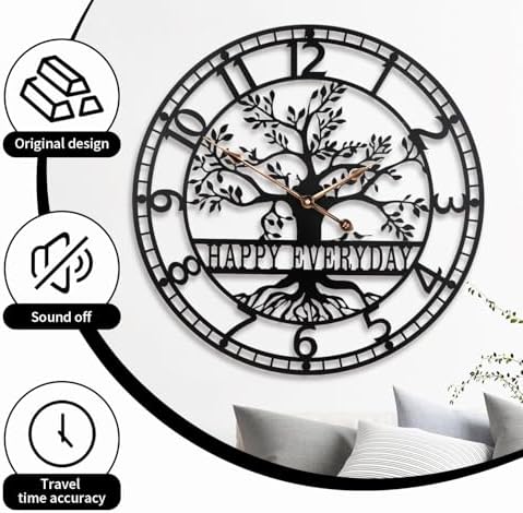 Dankeit Tree of Life Wall Clock, Metal Black Large Wall Clock, 24inch Oversized - Image 4