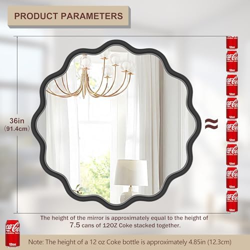 PROHOMEWARE Black Round Mirror 36 Inch Wavy Bathroom Vanity Mirror Black Frame - Image 3