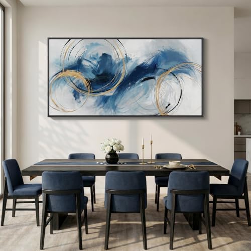 Extra Large Framed Navy Blue Abstract Wall Art - Image 3