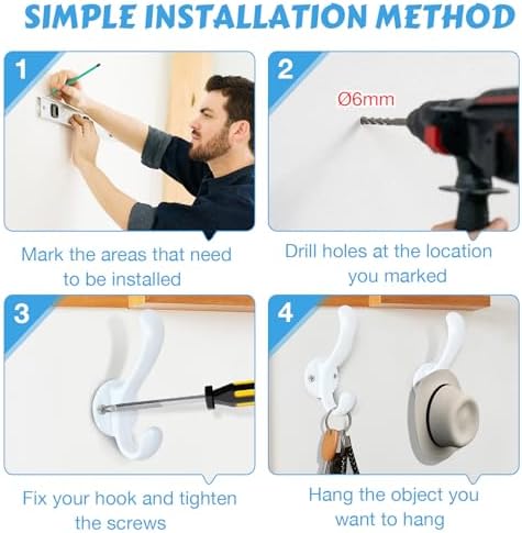 2 Pack Coat Hooks Wall Mount Heavy Duty Utility Retro Double Hooks - Image 4
