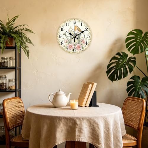 Watering Can Bird Wall Clock Silent Non-Ticking 12" - Image 7