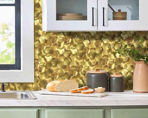 3D Gold Wall Panels Hexagon Metal Tile Gold Backsplash Tiles - Image 6