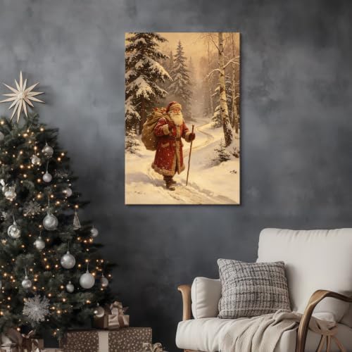AVANT GARDE CANVAS Christmas Canvas Wall Art, Santa Claus Walking in Snowy - Image 3