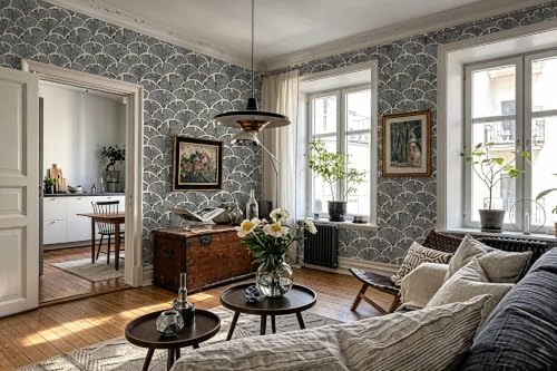 Vintage Peel and Stick Wallpaper Beige Black Wallpaper Farmhouse Cottage Leaf - Image 6