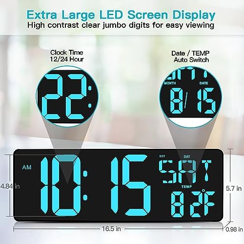 XREXS 17.2" Large Digital Wall Clock Bluetooth Sync Time - Image 2
