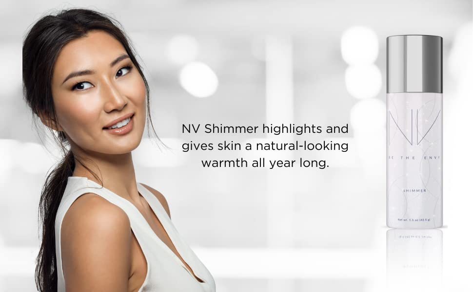 NV Perfecting Mist Shimmer Buildable Coverage Professional Airbrush Makeup with Plant-based Stem Cell Polypeptides, Vitamins A, D, E and Aloe, 1.5 ounces. SHIMMER