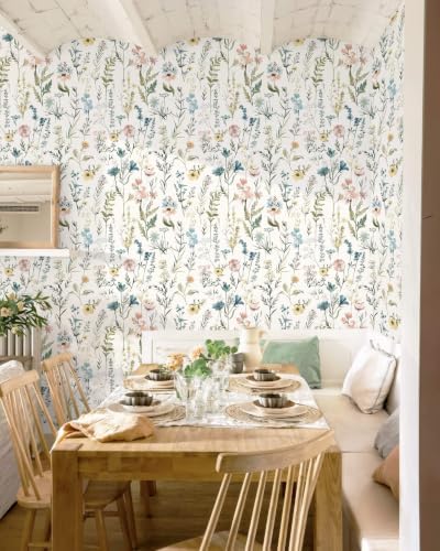 Dimoon Boho Peel and Stick Wallpaper Beige Floral Contact Paper 17.3x78.7in - Image 4