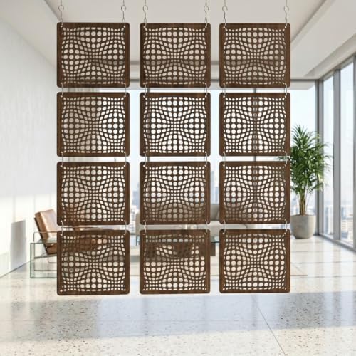 Wooden Walnut Hanging Room Divider, 12 Panels, 35 x 47 in by WOODTUCT