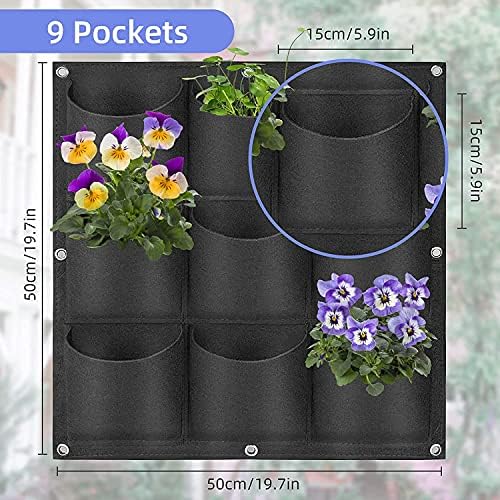 9 Pockets Hanging Planter Bags, Hanging Vertical Wall Mounted Plant Planting - Image 3