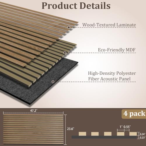 4 Pack 47.2"x23.6" Wood Slat Acoustic Panels - Image 2