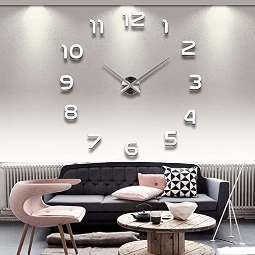 THIDARGO 3D DIY Wall Clock Arabic Numerals Clock Frameless Mirror Surface Wall by THIDARGO