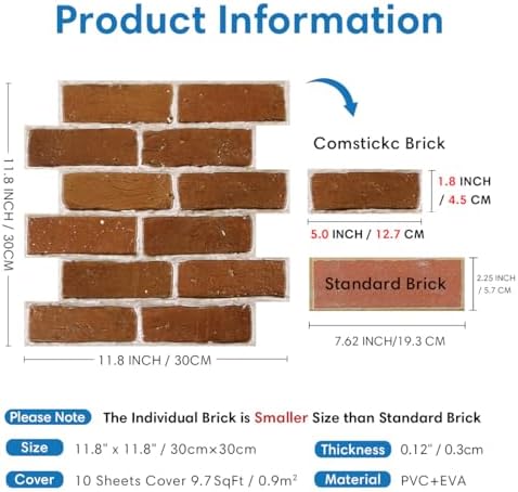 COMSTICKC 3D Peel and Stick Faux Brick Wall Panels - Image 4