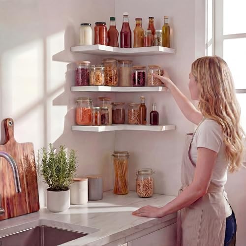 Corner Floating Shelves for Wall Mounted L-Shaped Wood Corner Wall Shelf - Image 5
