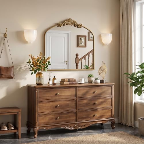 Vintage Bronze Arched Wall Mirror - Image 4