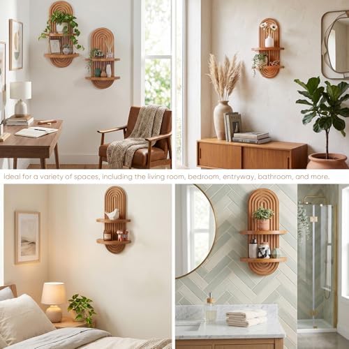 Boho Wall Decor Shelf, Mid Century Modern Plant Floating Shelves Oak - Image 4