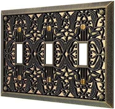 Amerelle Filigree Triple Toggle Cast Metal Wallplate in Antique Brass by Amerelle