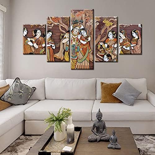 DJSYLIFE Radha Krishna Canvas Wall Art, Indian God - Image 2